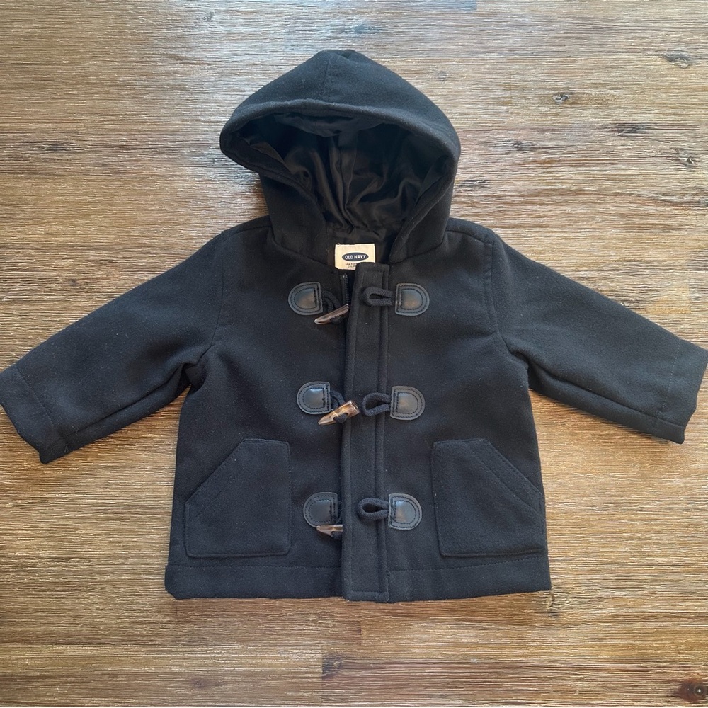 Old Navy Baby Black Pea Coat with Toggle Closures size 6-12 months